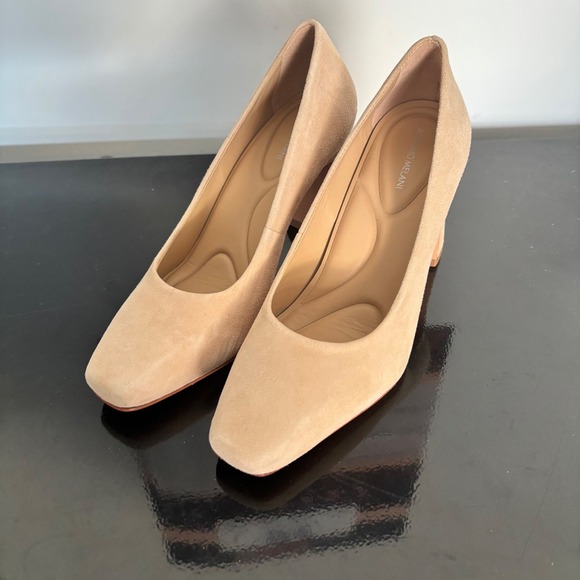 ANTONIO MELANI Shoes - Antonio Melani Tan Suede Square Toe Block Heel Pumps Size 6.5M Made in Brazil